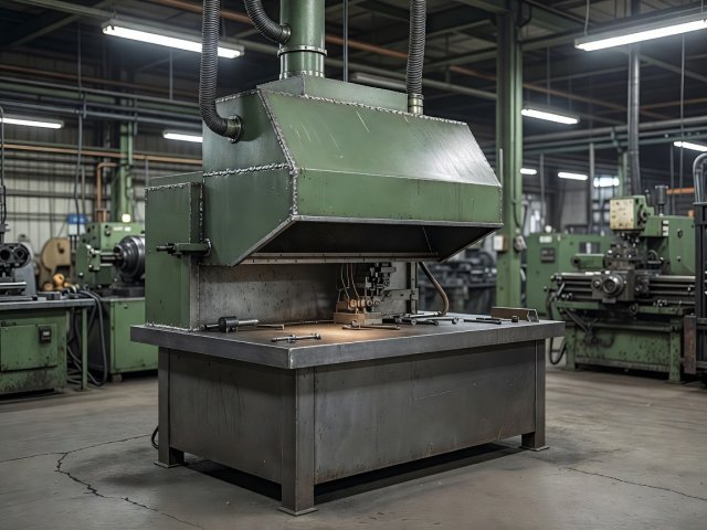 Local exhaust hood positioned beside an industrial workstation